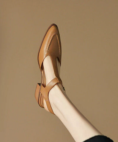 Brown Chunky Sheepskin Simple Splicing Sandals Hollow Out Pointed Toe Brown Chunky Sheepskin Simple Splicing Sandals Hollow Out Pointed Toe