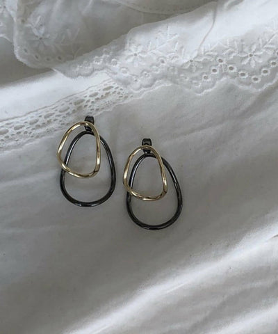 Loose Colorblock Sterling Silver Geometry Ellipse Hoop Earrings Loose Colorblock Sterling Silver Geometry Ellipse Hoop Earrings