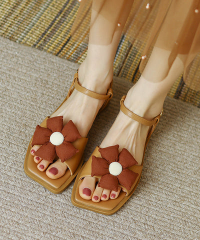 Blue Cowhide Leather Floral Splicing Sandals Peep Toe Blue Cowhide Leather Floral Splicing Sandals Peep Toe