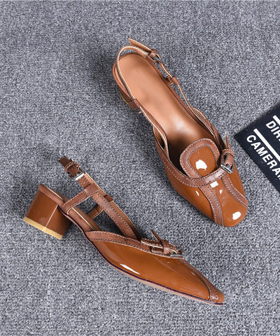 Brown French Splicing Chunky Sandals Hollow Out Brown French Splicing Chunky Sandals Hollow Out