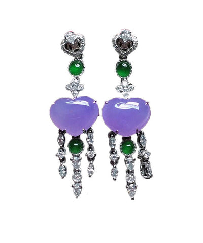 Fine Purple Sterling Silver Inlaid Zircon Love Jade Tassel Drop Earrings Fine Purple Sterling Silver Inlaid Zircon Love Jade Tassel Drop Earrings
