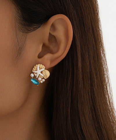 Original Design Gold Sterling Silver Overgild Gem Stone Glass Pearl Shell Starfish Stud Earrings Original Design Gold Sterling Silver Overgild Gem Stone Glass Pearl Shell Starfish Stud Earrings
