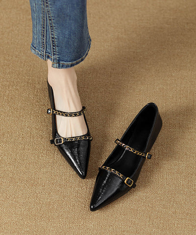 Classy Splicing Flat Shoes Black Cowhide Leather Pointed Toe Classy Splicing Flat Shoes Black Cowhide Leather Pointed Toe