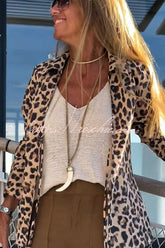 Blusa holgada de manga larga con cordones y estampado de leopardo Edith