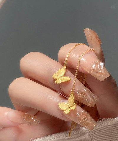 Skinny Gold Sterling Silver Overgild Butterfly Tassel Drop Earrings Skinny Gold Sterling Silver Overgild Butterfly Tassel Drop Earrings