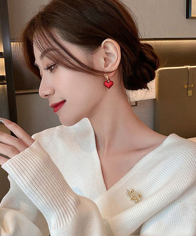 Original Design Red Sterling Silver Alloy Dull Polish Love Hoop Earrings Original Design Red Sterling Silver Alloy Dull Polish Love Hoop Earrings