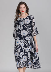 Plus Size Floral O Neck Patchwork Chiffon Kleid Sommer