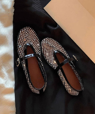 Black Walking Sandals Comfy Splicing Hollow Out Zircon Buckle Strap Black Walking Sandals Comfy Splicing Hollow Out Zircon Buckle Strap