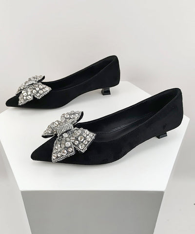 Stylish Black Suede Splicing Zircon Bow Kitten Shoes Stylish Black Suede Splicing Zircon Bow Kitten Shoes