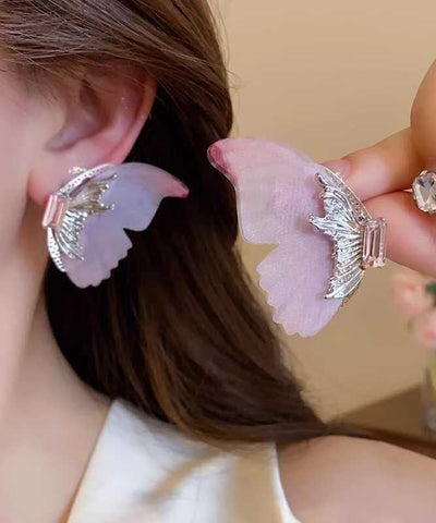 Oversize Light Green Sterling Silver Alloy Zircon Butterfly Stud Earrings Oversize Light Green Sterling Silver Alloy Zircon Butterfly Stud Earrings