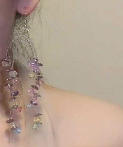 Handmade Rainbow Alloy Zircon Crystal Beading Hoop Earrings Handmade Rainbow Alloy Zircon Crystal Beading Hoop Earrings