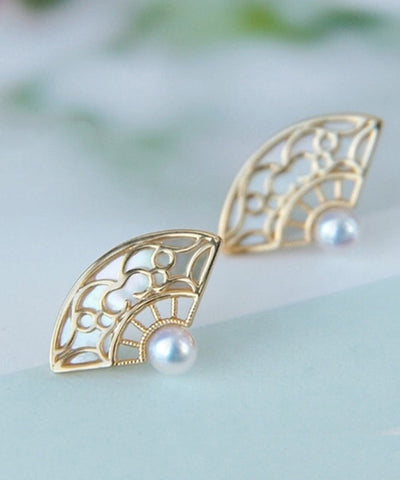 Pendientes retro de concha en forma de abanico con dorado dorado y cobre naranja  Pendientes retro de concha en forma de abanico con dorado dorado y cobre naranja