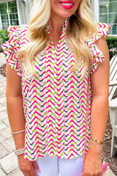 Rüschenbluse mit Chevron-Print in Mehrfarbig