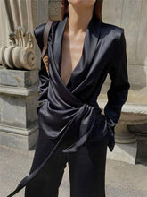 Tossy Set mit tiefem V-Ausschnitt, langärmeliger Bandage-Bluse und weiten Hosen, lässige, lockere Damen-Sets, schicke, elegante Oberbekleidung für den Frühling 2022