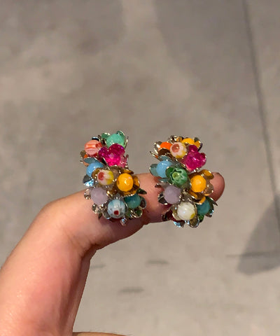 New Rainbow Sterling Silver Crystal Floral Stud Earrings New Rainbow Sterling Silver Crystal Floral Stud Earrings
