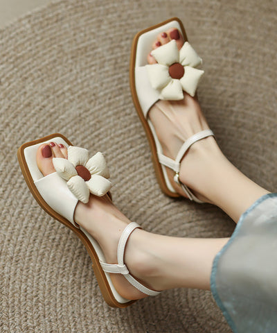 Blue Cowhide Leather Floral Splicing Sandals Peep Toe Blue Cowhide Leather Floral Splicing Sandals Peep Toe