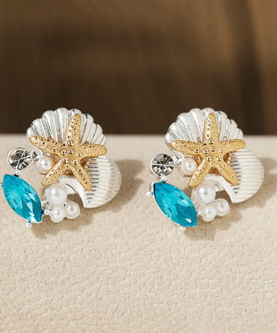 Original Design Gold Sterling Silver Overgild Gem Stone Glass Pearl Shell Starfish Stud Earrings Original Design Gold Sterling Silver Overgild Gem Stone Glass Pearl Shell Starfish Stud Earrings