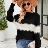 Colorful Patchwork Mock Neck Sweater: Stylish Loose Pullover for Women's Autumn/Winter Fashion