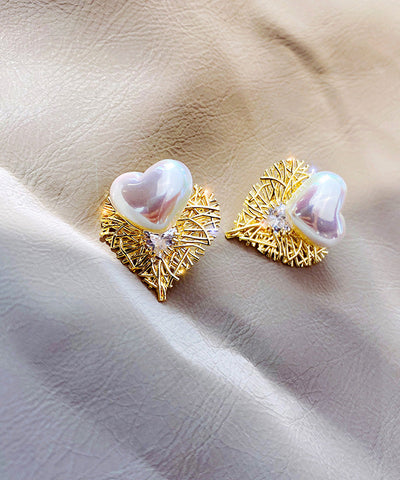 Modern White Sterling Silver Alloy Crystal Love Pearl Stud Earrings Modern White Sterling Silver Alloy Crystal Love Pearl Stud Earrings