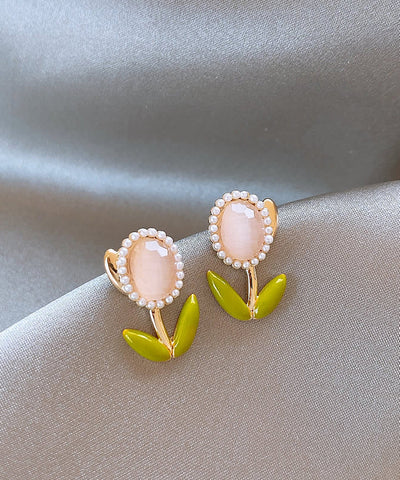 Original Design Pink Sterling Silver Alloy Tulip Stud Earrings Original Design Pink Sterling Silver Alloy Tulip Stud Earrings
