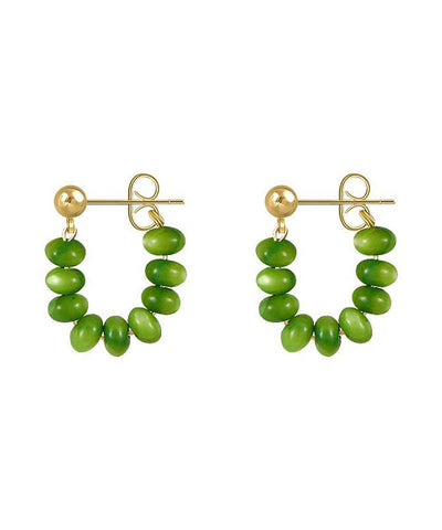Original Design Green Sterling Silver Alloy Jade Hoop Earrings Original Design Green Sterling Silver Alloy Jade Hoop Earrings