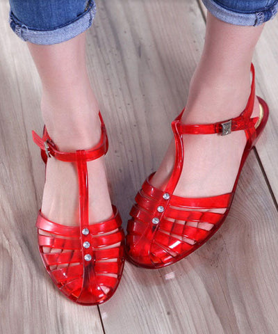 Bohemian Red Hollow Out Walking Sandals Buckle Strap Bohemian Red Hollow Out Walking Sandals Buckle Strap