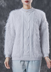 Suéter corto de punto de patchwork grueso gris bohemio de invierno