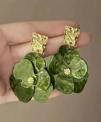 Original Design Green Acrylic Floral Drop Earrings Original Design Green Acrylic Floral Drop Earrings