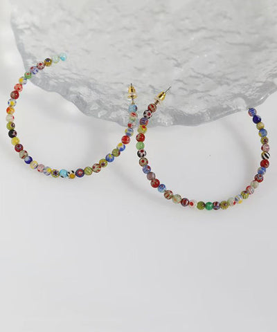 Oversize Rainbow Stainless Steel Coloured Glaze Beading Hoop Earrings Oversize Rainbow Stainless Steel Coloured Glaze Beading Hoop Earrings