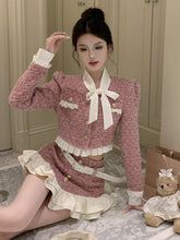 Y2K Tweed 2-teiliges Set für Frauen, Kurzjacke, Mantel + Minirock, Anzüge mit Gürtel, Herbst/Winter, hochwertige koreanische schicke Outfits