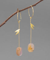 Chinese Style Gold Sterling Silver Overgild Water Drop Bamboo Leaf Drop Earrings