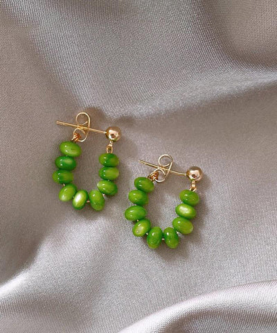 Original Design Green Sterling Silver Alloy Jade Hoop Earrings Original Design Green Sterling Silver Alloy Jade Hoop Earrings