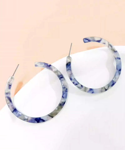 Oversize Blue Print C Type Geometry Hoop Earrings Oversize Blue Print C Type Geometry Hoop Earrings