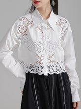 Lange Ärmel Lose Geknöpft Hohl Einfarbig Revers Blusen & Hemden Tops