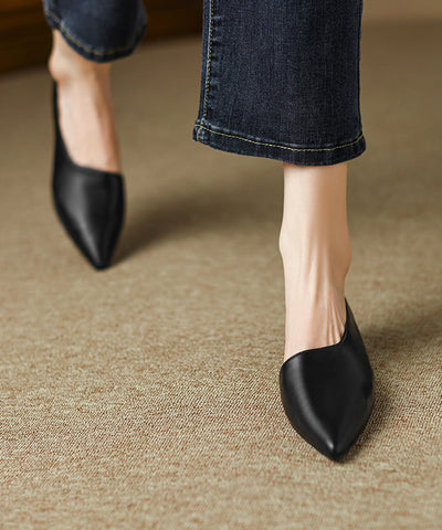 Black Cowhide Leather Fashion Splicing Flat Shoes For Women Black Cowhide Leather Fashion Splicing Flat Shoes For Women
