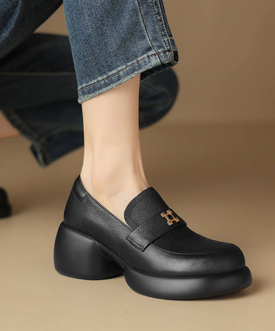 Black Chunky Sheepskin Chic Splicing Loafer Shoes Black Chunky Sheepskin Chic Splicing Loafer Shoes