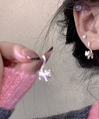 Original Design Silk Sterling Silver Little Cats Drop Earrings Original Design Silk Sterling Silver Little Cats Drop Earrings