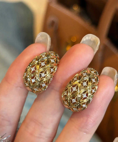 Pendientes de aro con circón calado de aleación de plata esterlina y oro de moda  Pendientes de aro con circón calado de aleación de plata esterlina y oro de moda