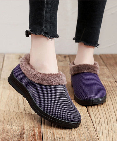 Comfortable Flat Feet Shoes Red Cotton Fabric Fuzzy Wool Lined Comfortable Flat Feet Shoes Red Cotton Fabric Fuzzy Wool Lined