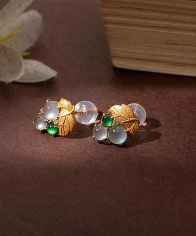 Modern Gold Sterling Silver Overgild Jade Grape Stud Earrings Modern Gold Sterling Silver Overgild Jade Grape Stud Earrings