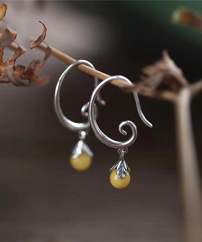 Loose Yellow Sterling Silver Inlaid Gem Stone Hoop Earrings Loose Yellow Sterling Silver Inlaid Gem Stone Hoop Earrings