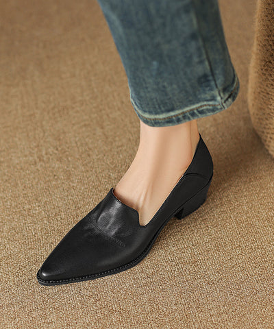 Classy Chunky Loafer Shoes Brown Sheepskin Pointed Toe Classy Chunky Loafer Shoes Brown Sheepskin Pointed Toe