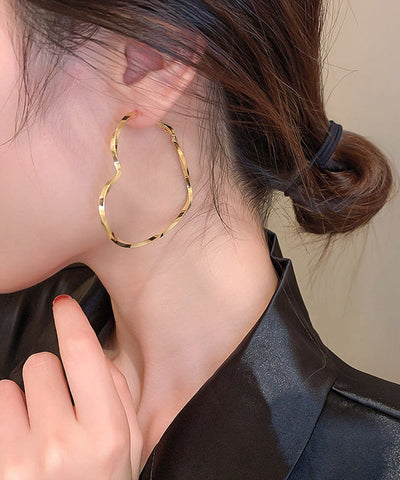Oversize Gold Sterling Silver Alloy Love Hoop Earrings Oversize Gold Sterling Silver Alloy Love Hoop Earrings