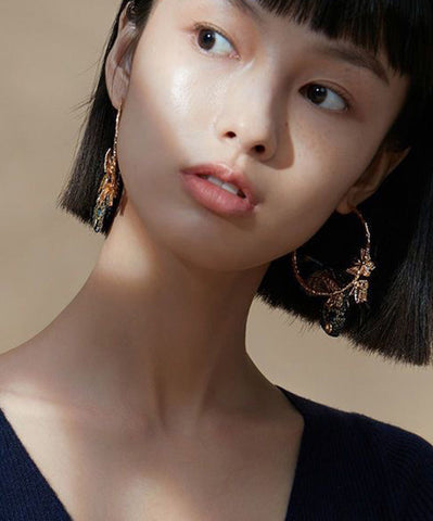 Handmade Blue Sterling Silver Alloy Zircon Butterfly Embroidery Hoop Earrings Handmade Blue Sterling Silver Alloy Zircon Butterfly Embroidery Hoop Earrings