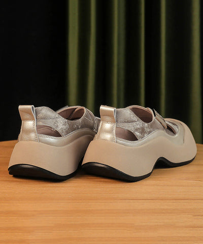 2025 Spleißen Plattform Sandalen Khaki Faux Leder Aushöhlen  2025 Spleißen Plattform Sandalen Khaki Faux Leder Aushöhlen