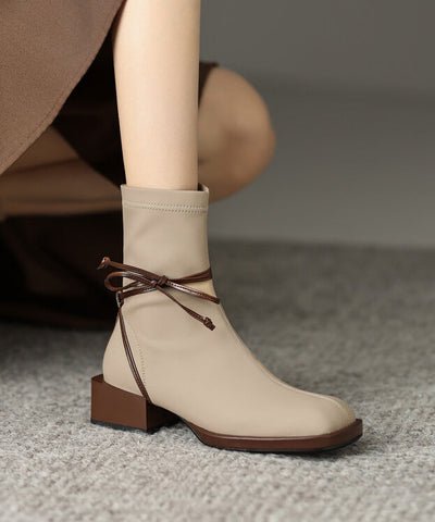 Boutique Apricot Zippered Lace Up Splicing Chunky Boots Boutique Apricot Zippered Lace Up Splicing Chunky Boots