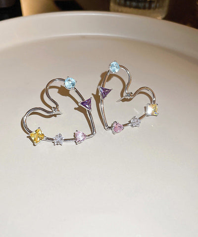 Novelty Rainbow Copper Alloy Zircon Hollow Out Love Stud Earrings Novelty Rainbow Copper Alloy Zircon Hollow Out Love Stud Earrings