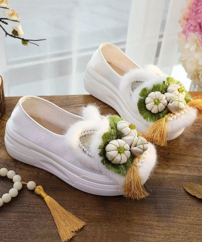 Original Design White Tassel Nail Bead Platform Shoes Original Design White Tassel Nail Bead Platform Shoes