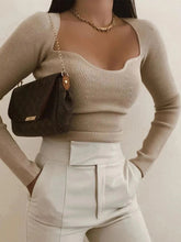 2024 new women knitting sweaters Top long-arm heart-neck Casual fashion Mrs Slim-fit Tight knitted sweater sweater tops