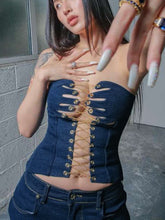 TARUXY Metal Chain Crop Top Women Y2k Fashion Hollow Out Sexy Tank Tops Female 2023 Club Sexy Slim Denim Tops For Woman Clothing